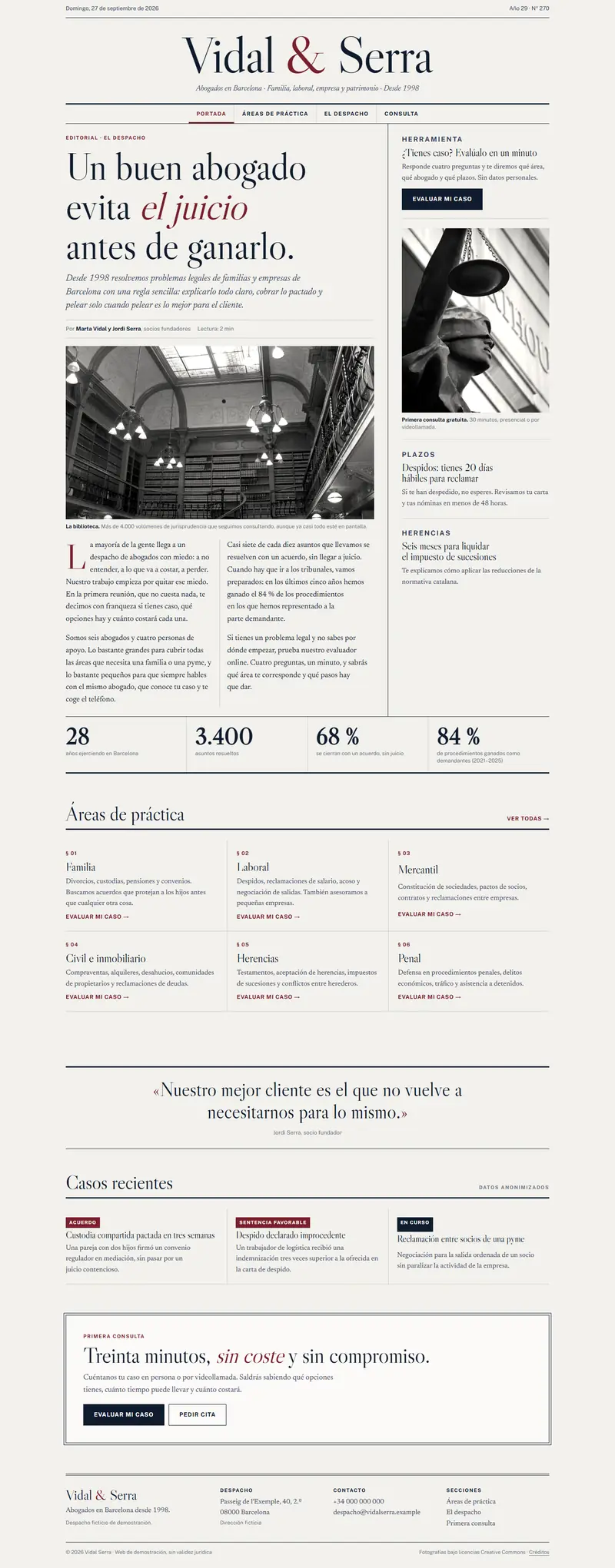 Captura completa de la web de Vidal & Serra, abogados
