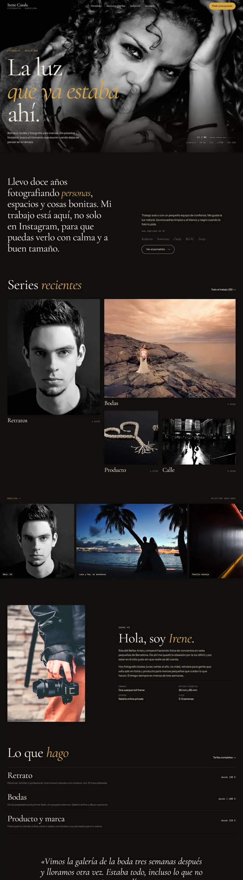 Captura completa de la web de Irene Casals, fotógrafa