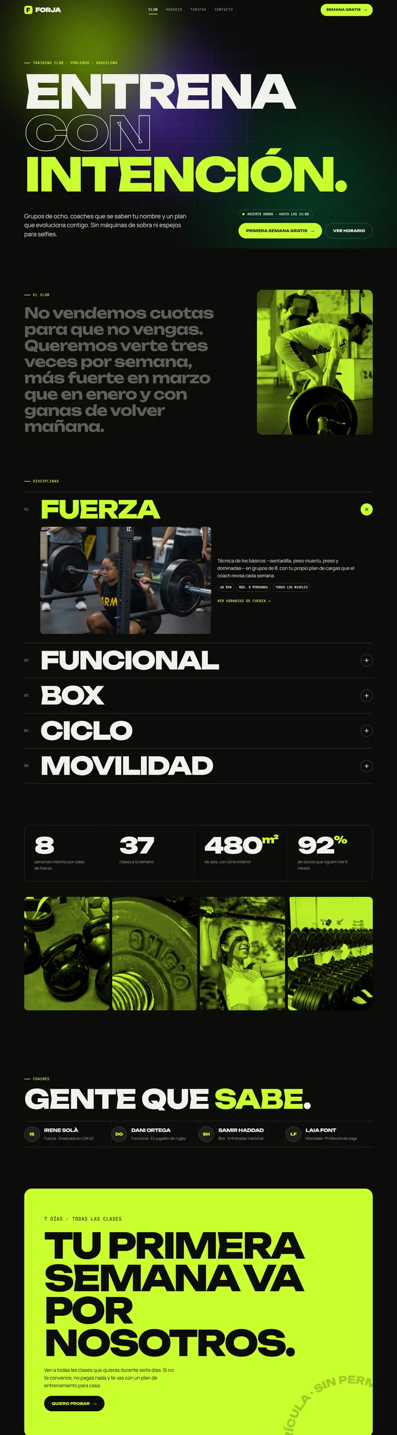 Captura completa de la web de Forja, gimnasio