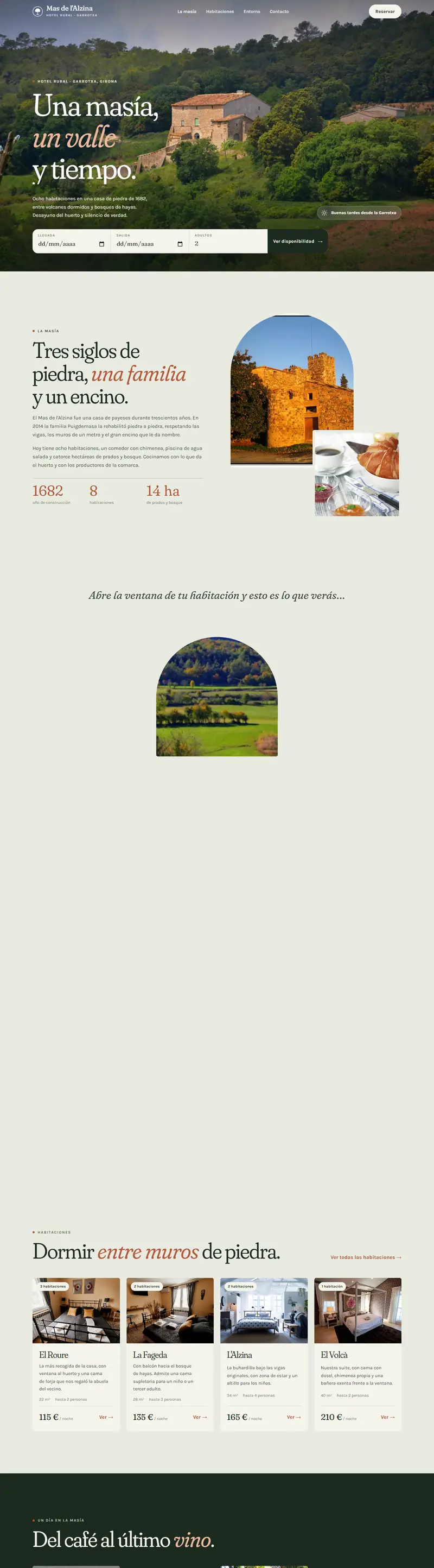 Captura completa de la web de Mas de l'Alzina, hotel rural
