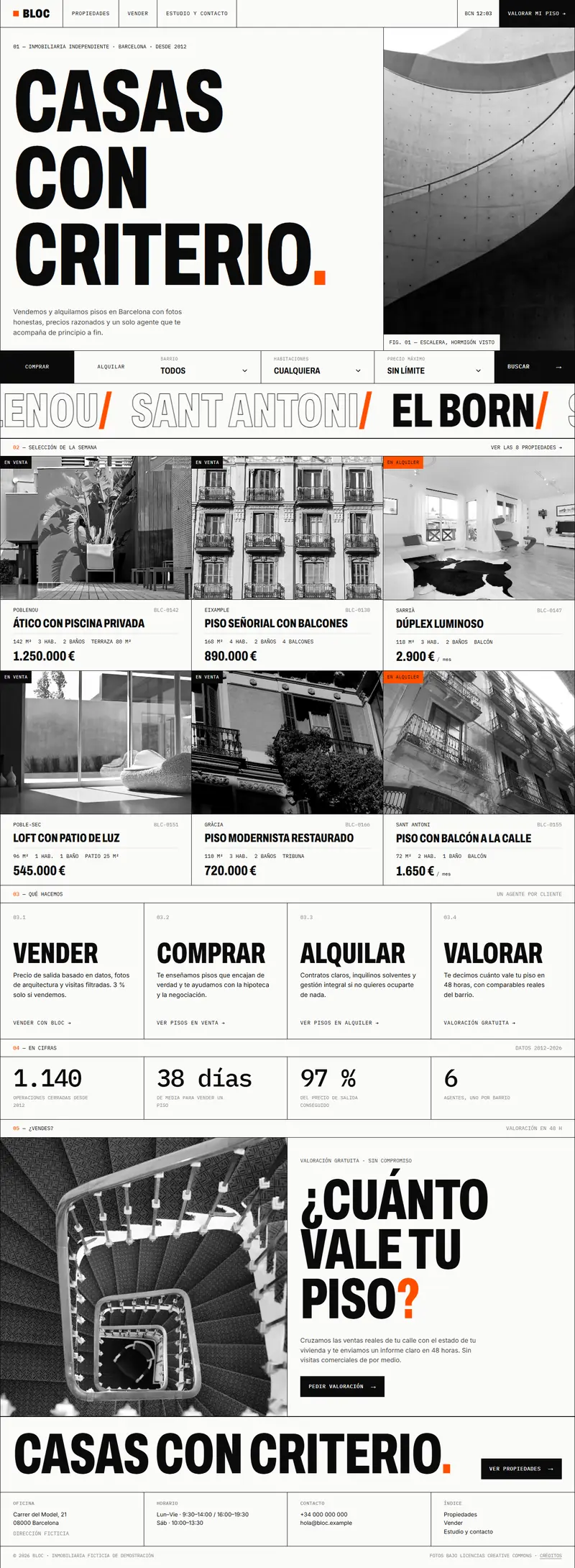 Captura completa de la web de BLOC, inmobiliaria