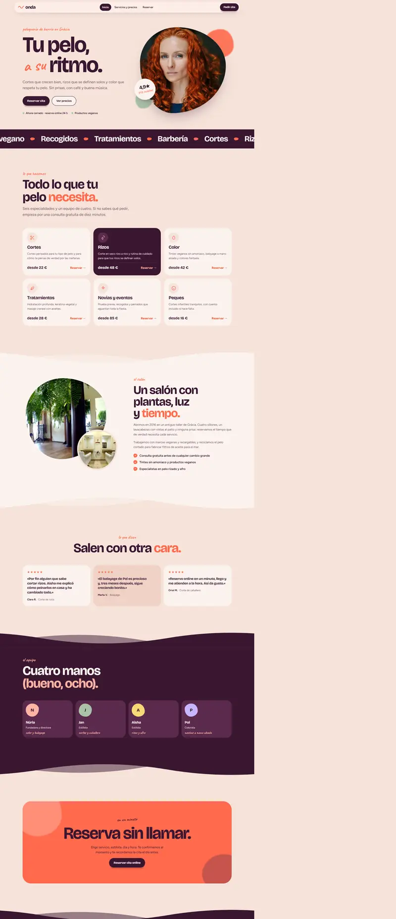Captura completa de la web de Onda, peluquería